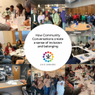 Event text: How To Launch Community Conversations That Create A Sense of Inclusion and Belonging with Civic Dinners Logo and a collage of photos 