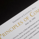 Paper that is titled “University of California, Davis Principles of Community April 20, 1990”. Paragraph of texts follow, but most of the text is cut off.