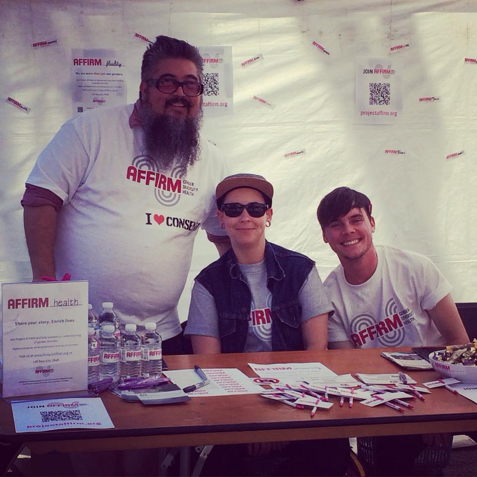 three men sitting in a booth with text that reads project affirm in the background