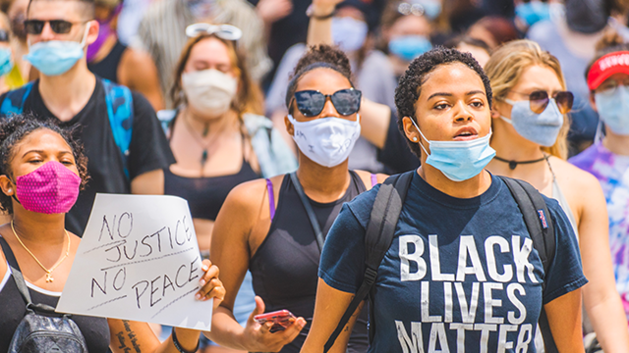 black lives matter protestors in masks