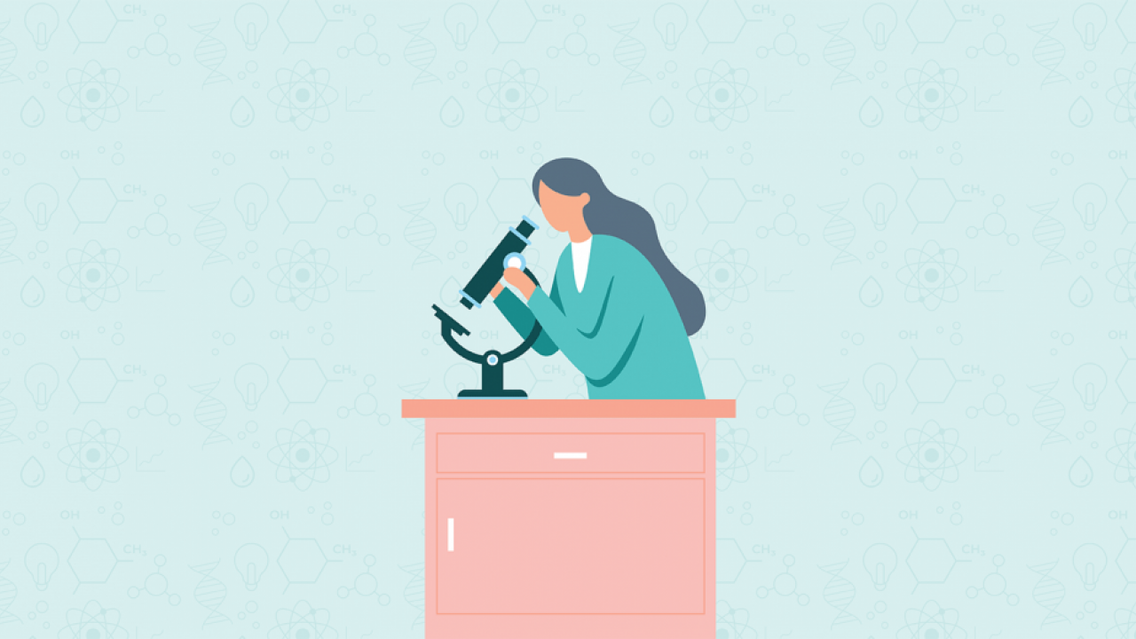In 2015, women held less than 24 percent of jobs in science, technology, engineering and math in the United States, despite making up more than 47 percent of our workforce. (Image: Shutterstock) drawing of a girl looking at a microscope