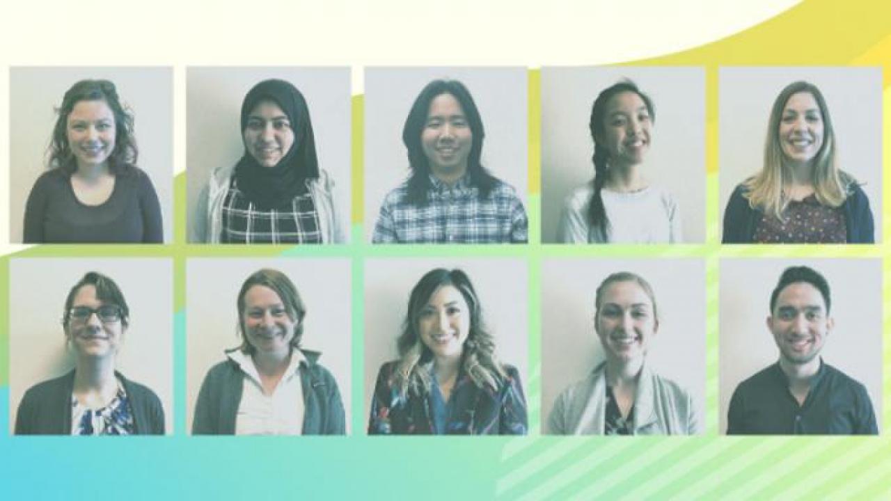 little squares with peoples faces in them and text that reads UC Davis top 10 Grad Slam