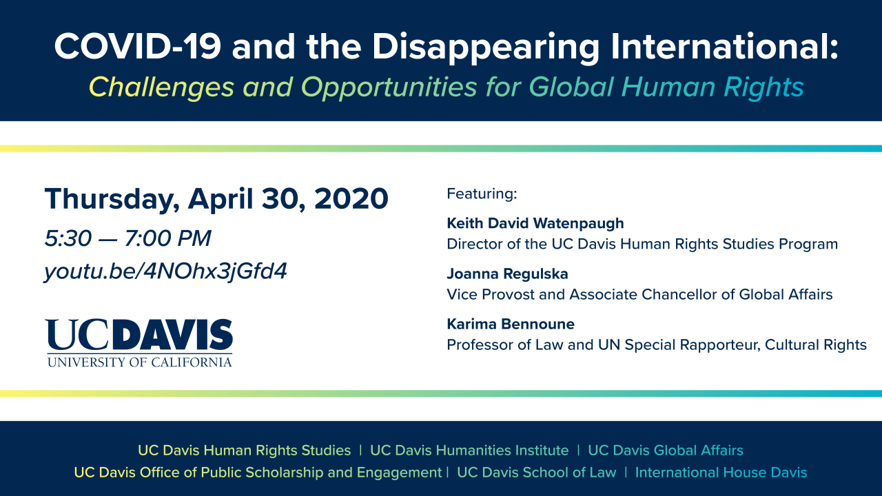 Banner reading COVID-19 & the Disappearing International with event details as listed in the body of this webpage