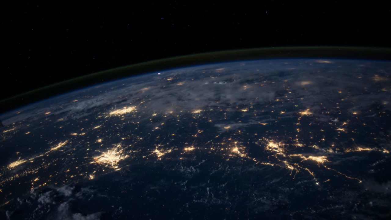 a shot of the world lit up with broadband connections 