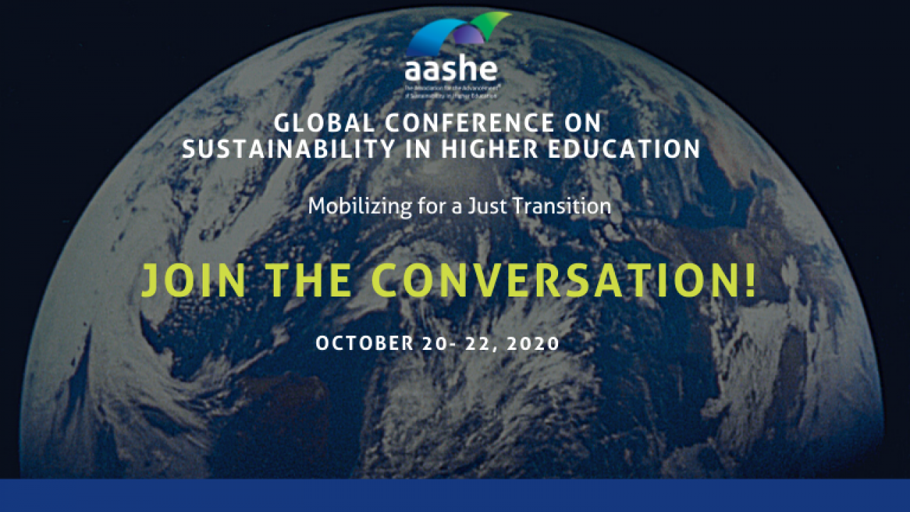 Text featuring "Global Conference on Sustainability in Higher Education (GCSHE)" and "Join the Conversation!" over a picture of the earth