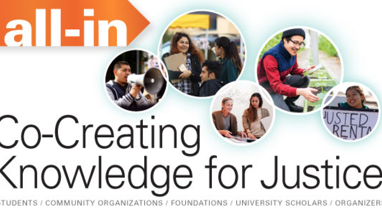all-in flyer that says cocreating knowledge for justice