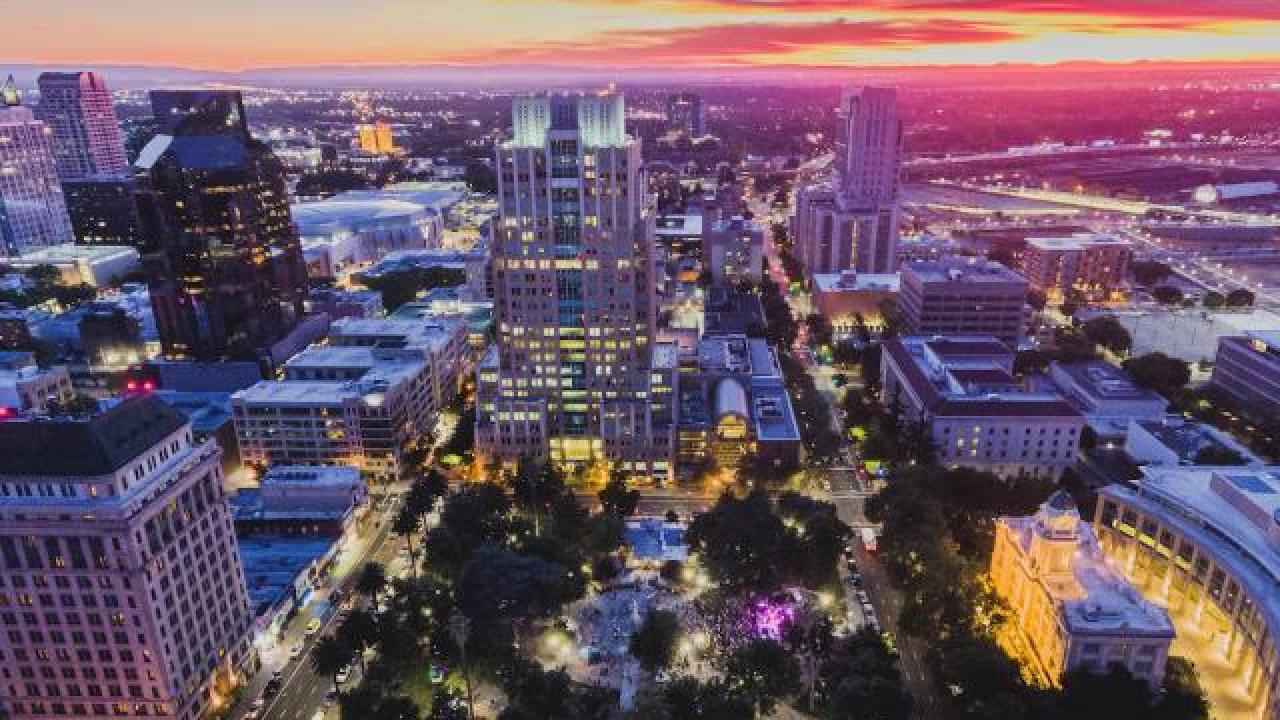 sacramento city scape at sunset