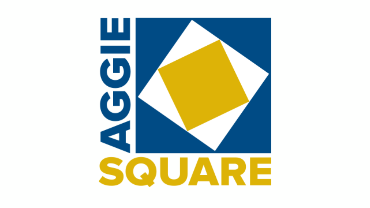 Logo with text that says Aggie Square in the shape of a square