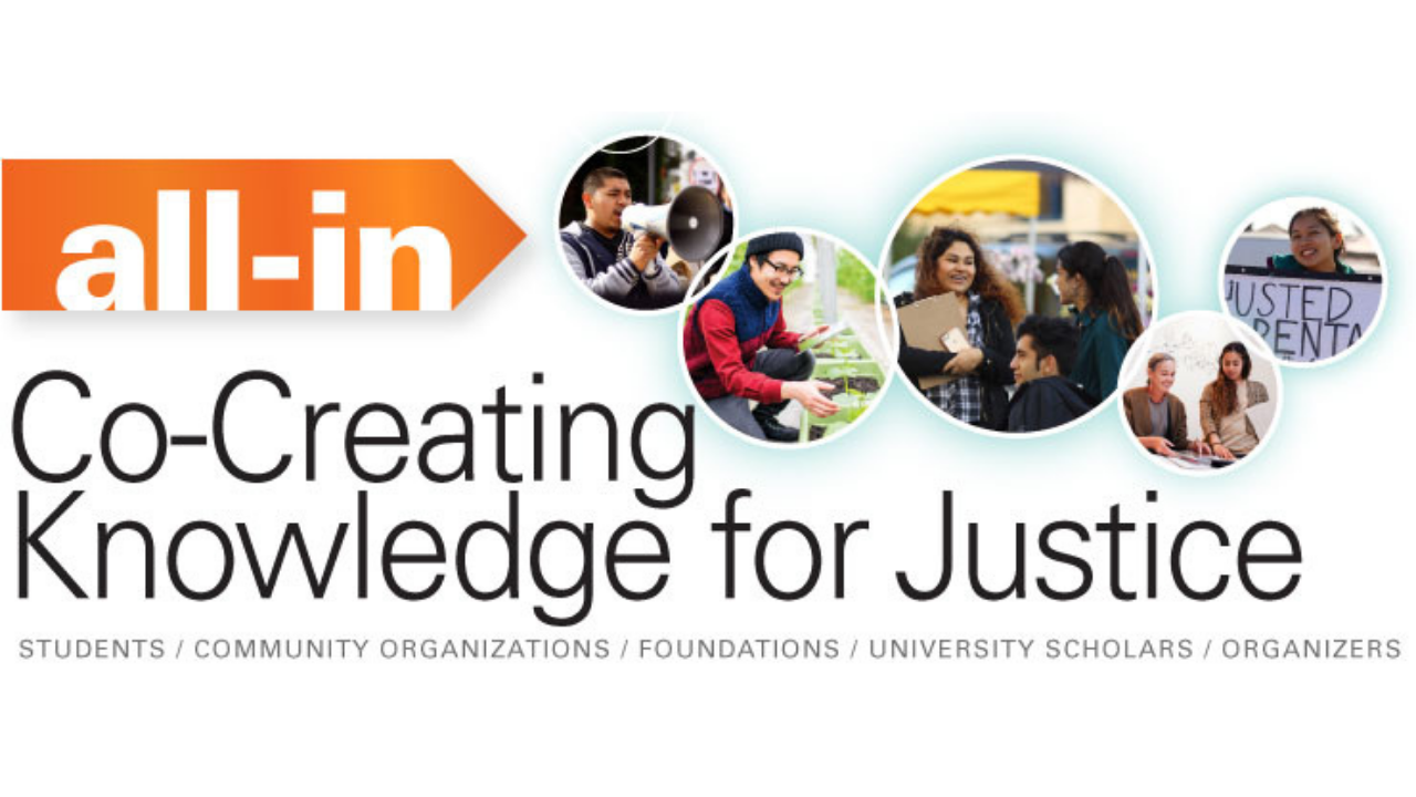 all-in flyer that says cocreating knowledge for justice