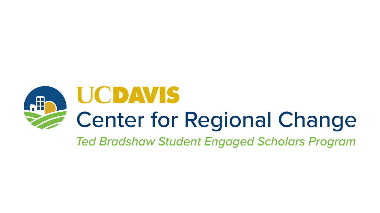 Plain graphic with a lot of whitespace. In the middle reads ""UC Davis Center for Regional Change" underneath follows a subtitle "Ted Bradshaw Student Engaged Scholars Program"