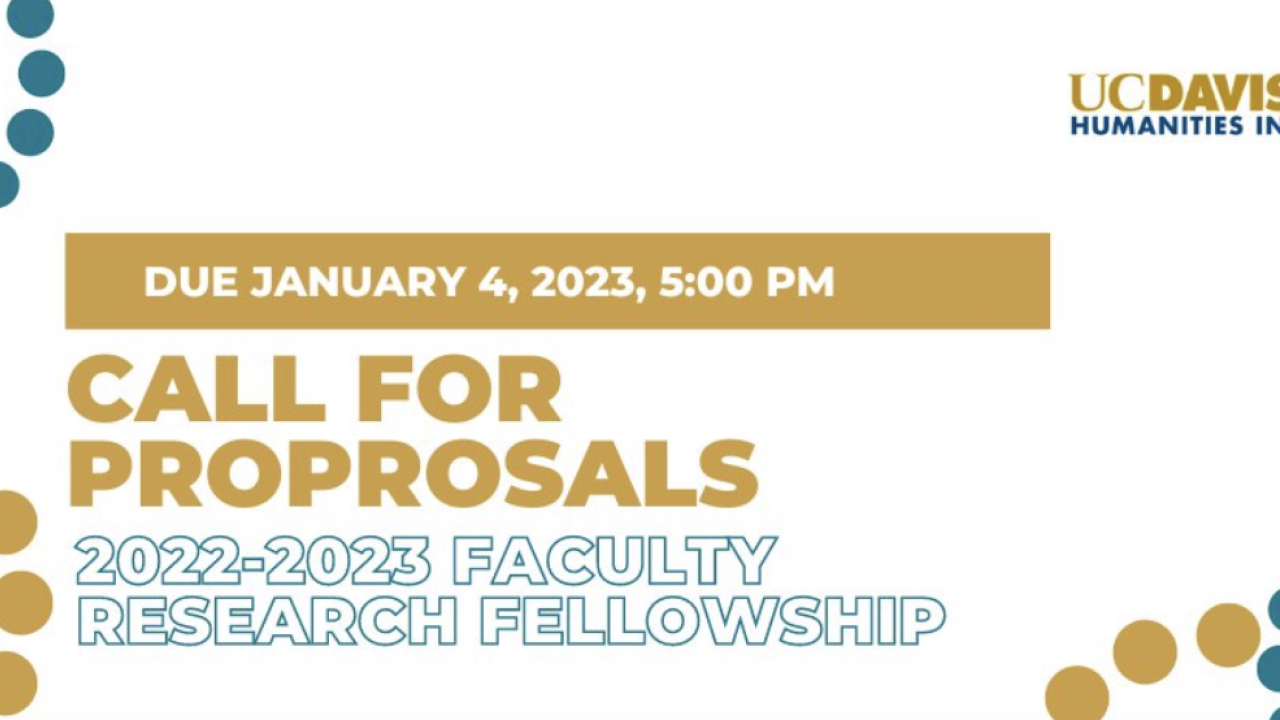 Graphic with text that says "Due January 4, 2023, 5:00 PM Call for Proposals 2022-2023 Faculty Research Fellowship"