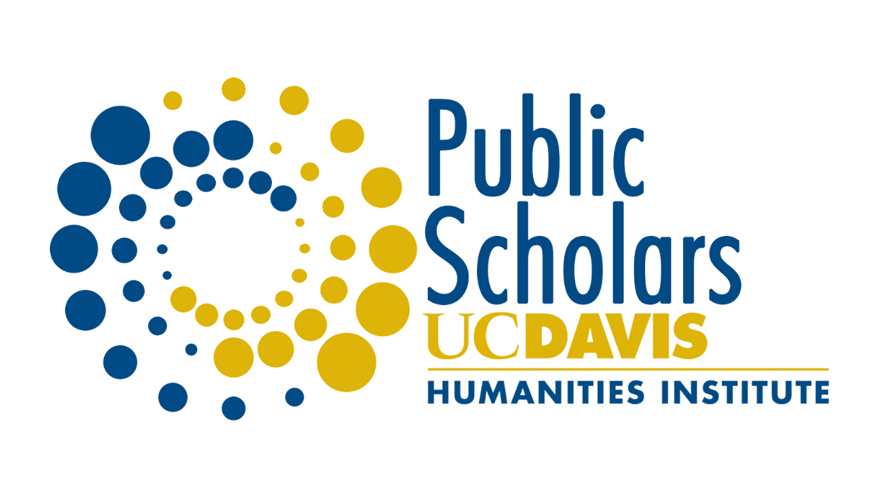 Small circles to form a big circle with accompanying text that says "Public Scholars UC Davis Humanities Institute"