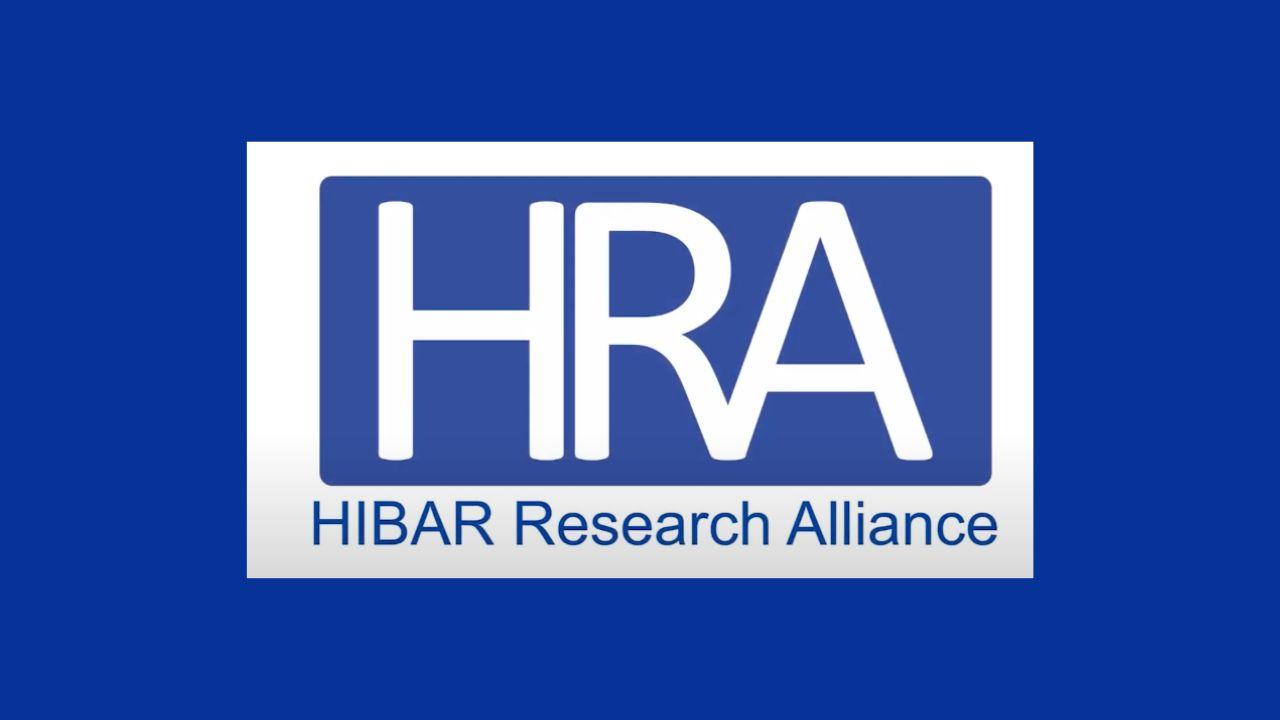 Text says "HRA" in large letters followed by “HIBAR Research Alliance” underneath the acronym in front of plain background