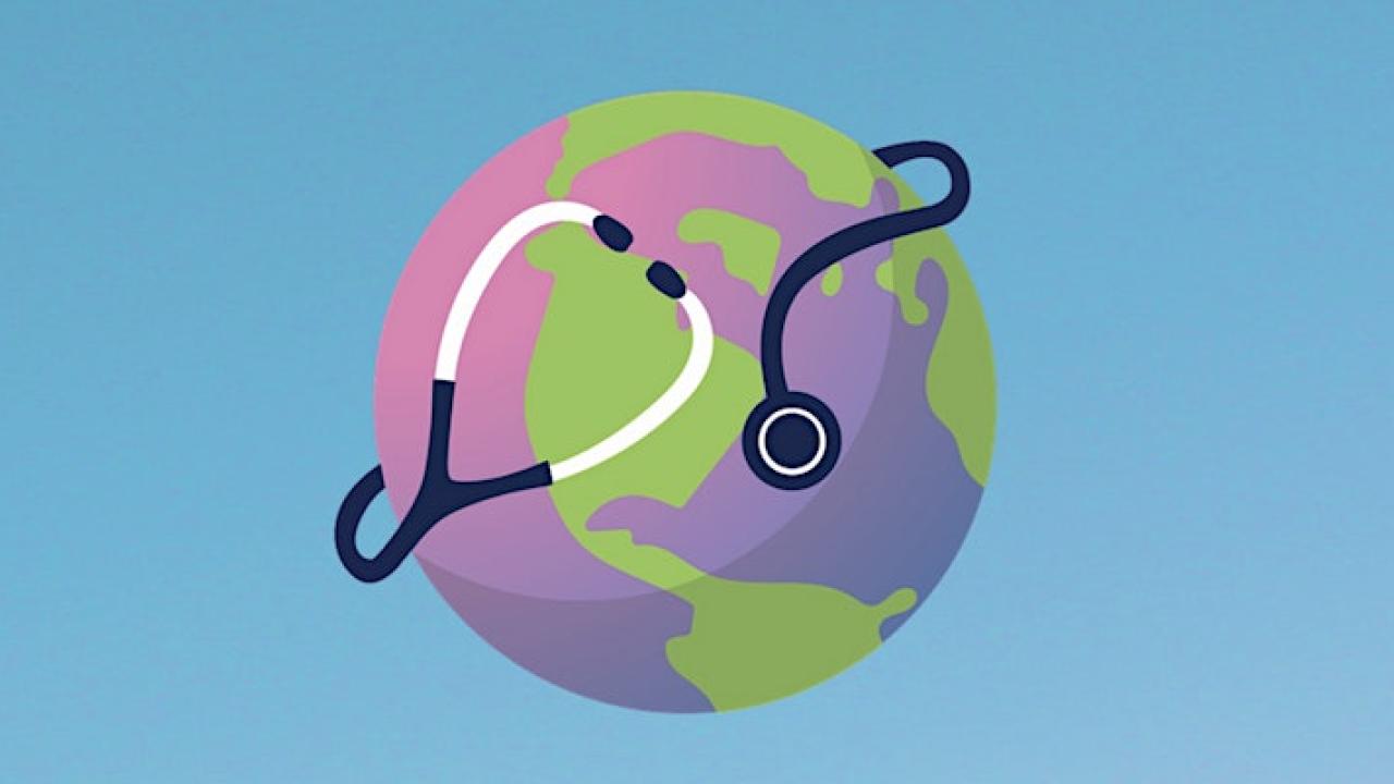 illustration of globe with stethoscope around it