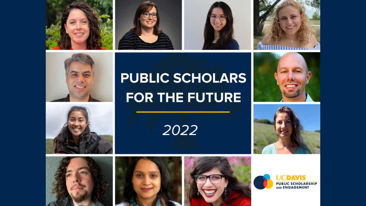 Headshots of graduate students put together in a collage with the text PUBLIC SCHOLARS FOR THE FUTURE 2022