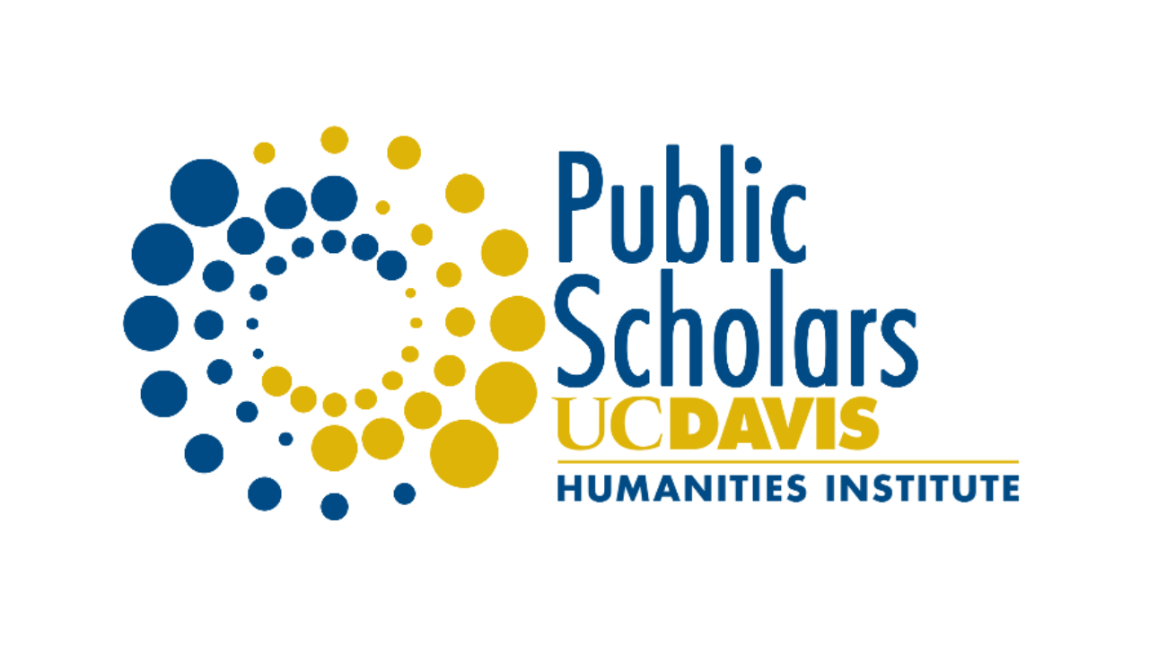 Small circles in a spiral to form a big circle with the text “Public Scholars UC Davis Humanities Institute”