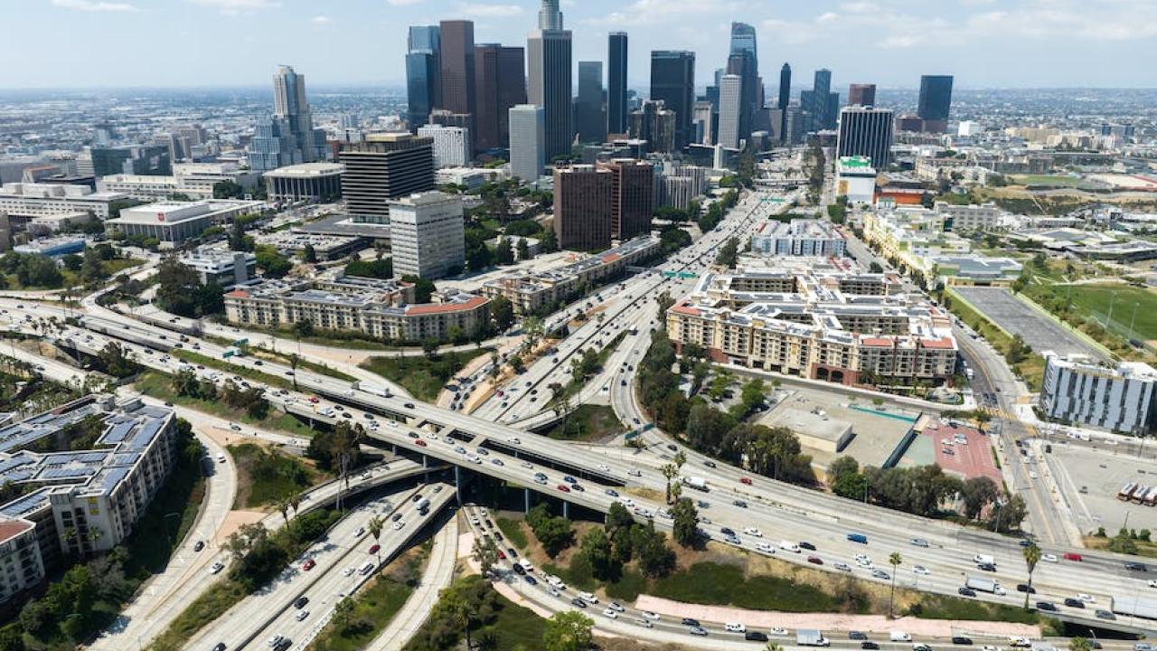 Aerial photographic view of downtown Los Angeles