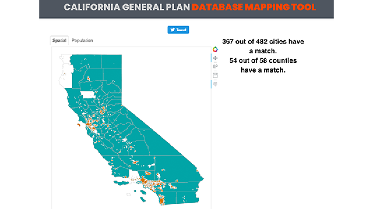 a blue map with orange dots