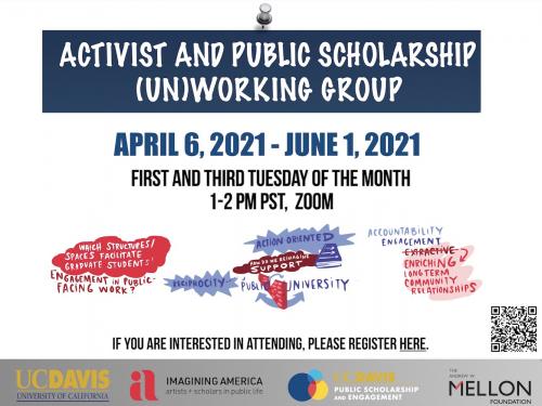 activist and public scholarship (un)working group poster with dates and times