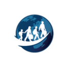 Logo of people walking with the globe behind them