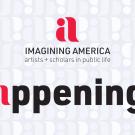 Imagining America logo with the letter a with text “happenings”