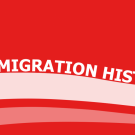 a  background with a pink line with the text Our Migration History