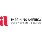 Text that says “Imagining America artists + scholars in public life” with a logo of the letter a on the left side