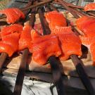 salmon filets on wood planks