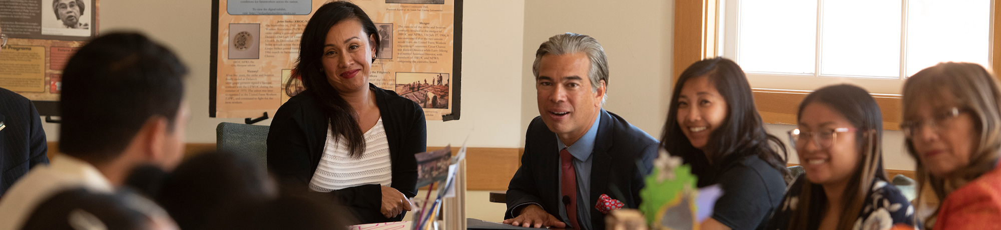 Assemblyman Rob Bonta and professor Robyn Magalit Rodriguez talk with students about the $1 million dollars for the Bulosan Center for Filipino American Studies in funding from the state on October 23, 2019.