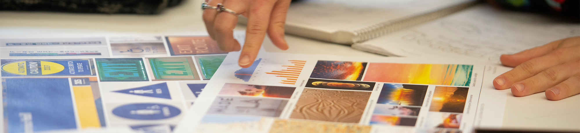 Inspiration maps are being readied during the Wayfinding Design class on February 12, 2019.  The students were trying to find branding and a wayfinding method for California Hall.